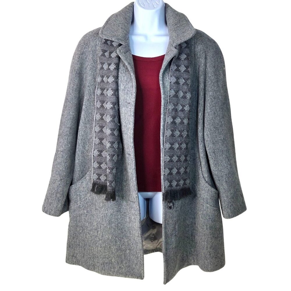 Vintage Herman Kay Womens  Gray Wool Coat Size 12 With Scarf and Pockets - Picture 6 of 7